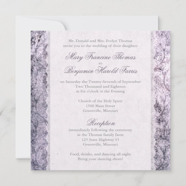 Invitation Deer Antler Damask Lilac Violet Mariage (Devant)