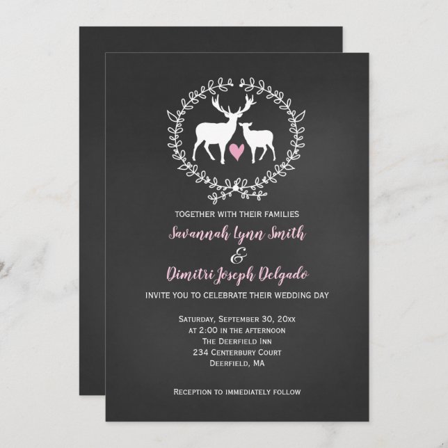 Invitation Deer Buck et Doe Chalkboard Mariage (Devant / Derrière)