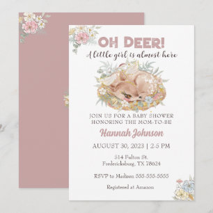 Invitation Deer Floral Automne Baby shower fille bébé