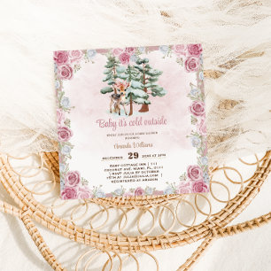 Invitation Deer Floral mignonne bébé fille douche