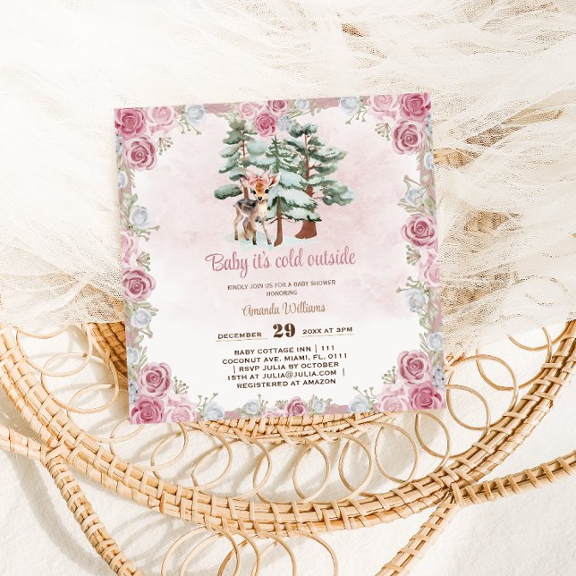 Invitation Deer Floral mignonne bébé fille douche (Créateur téléchargé)