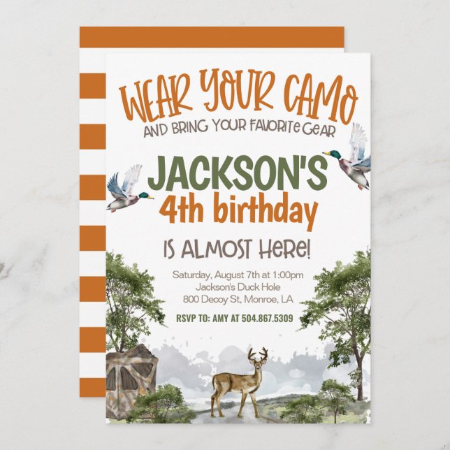 Invitation Deer Hunter Camo Birthday (Devant / Derrière)