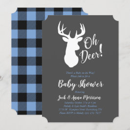 Invitation Deer Hunter Lodge Baby shower Antlers Boy Blue