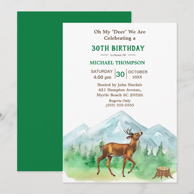 Invitation Deer Hunter N'Importe Quel Âge Anniversaire Invita (Devant / Derrière)