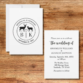 Invitation Deer Monogram Mariage campagnard rustique Nom du c