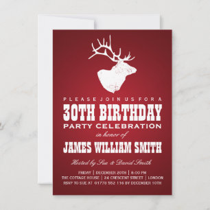 Invitation Deer Red, fête moderne du 30e anniversaire