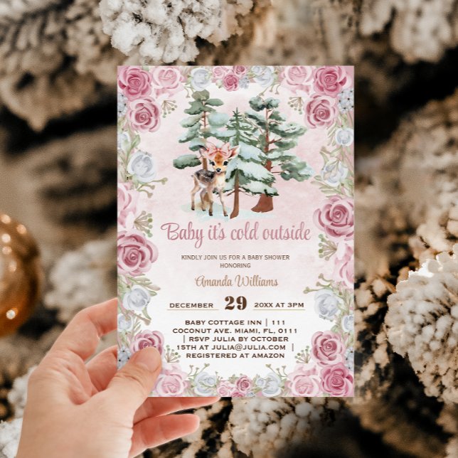Invitation Deer rose bébé fille douche (Créateur téléchargé)