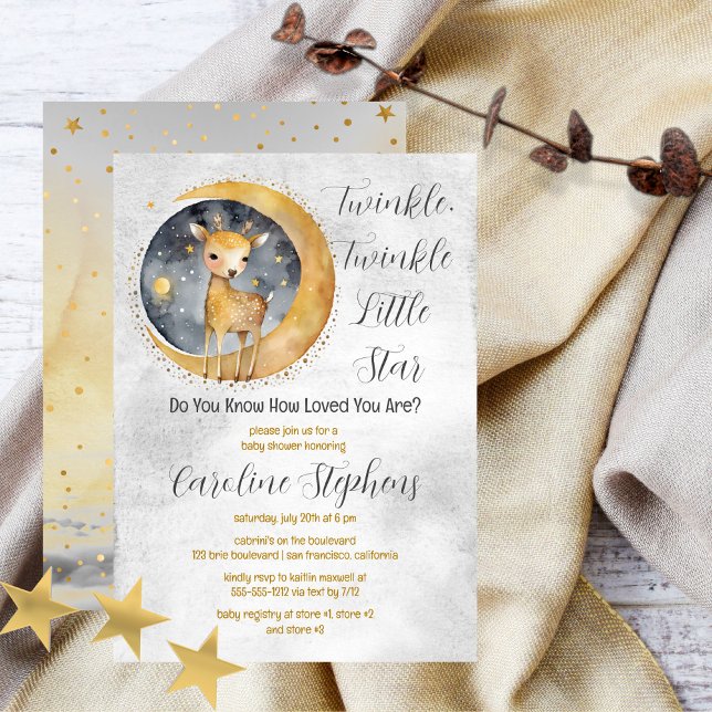 Invitation Deer Twinkle Twinkle Little Star Baby shower (Sweet baby deer gender neutral "Twinkle, Twinkle Little Star" Baby Shower design.)