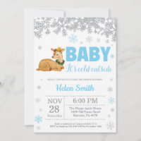 Deer Winter Blue Boy Baby shower Flocon de neige