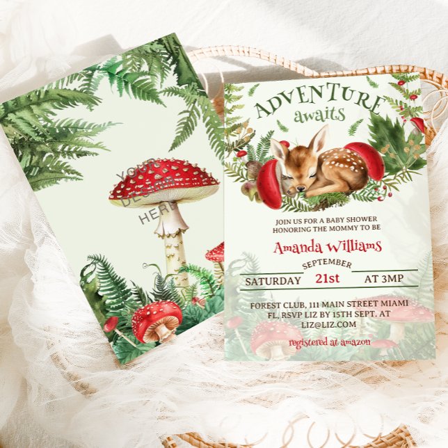Invitation Deer Woodland Botanical Genre Neutre Baby shower (Créateur téléchargé)