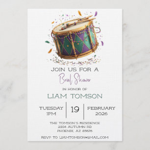 Invitation Défilé de Carnaval avec Tambour de Mardi Gras