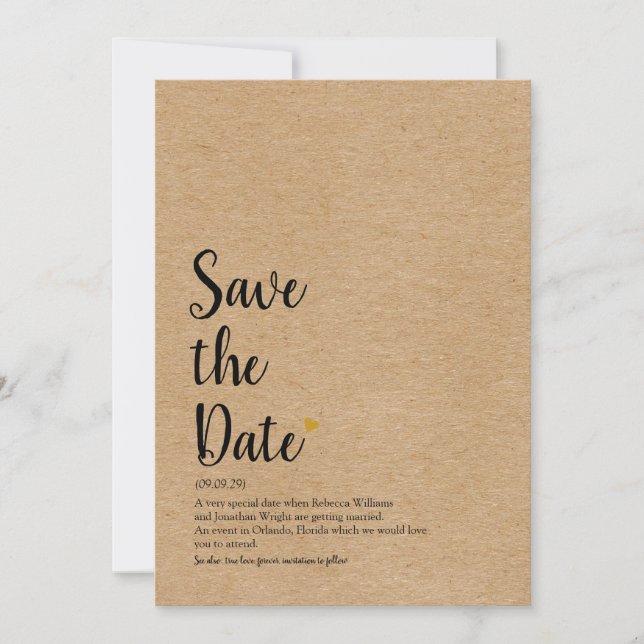 Invitation Définition de Save the Date en écriture Rustic Gol (Devant)