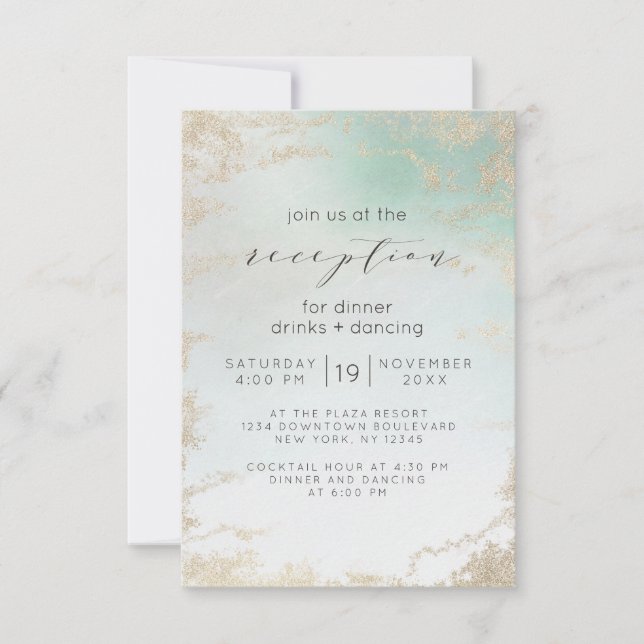 Invitation Dégradé Aqua Ombré avec Paillettes Or givré (Devant)