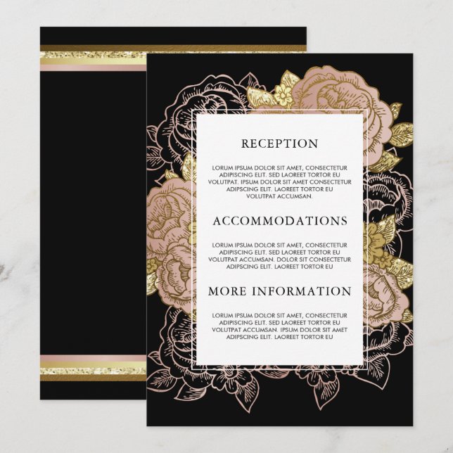 Invitation Dégradé or et Parties scintillant | Rose Gold Flor (Devant / Derrière)
