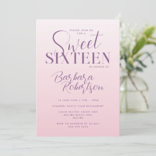 Invitation Dégradé Rose Élégant Script Sweet Sixteen
