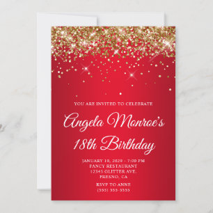 Invitation Dégradé rouge vif paillettes dorées pour 18 ans