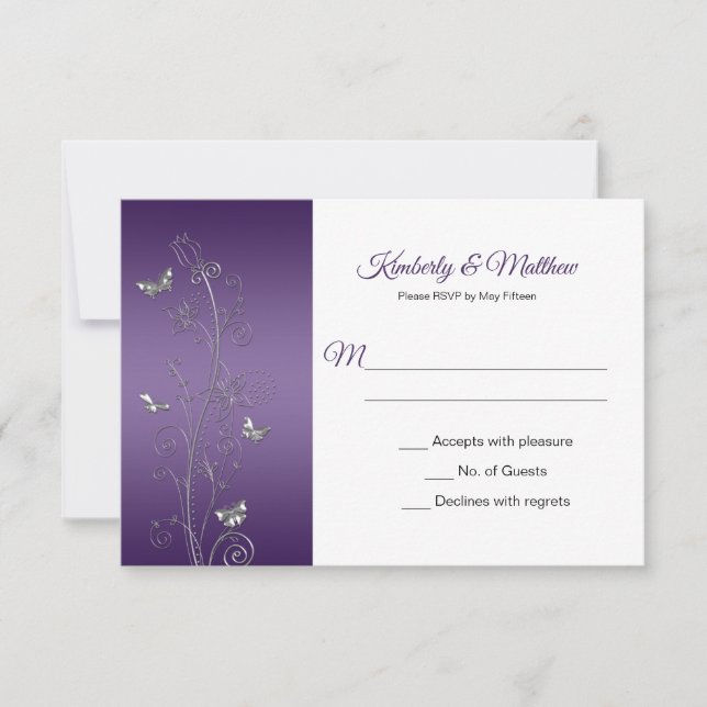 Invitation Dégradé violet et papillons argentés tourbillonnan (Devant)