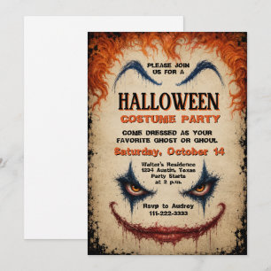 Invitation Déguisement d'Halloween de clown maléfique, soirée