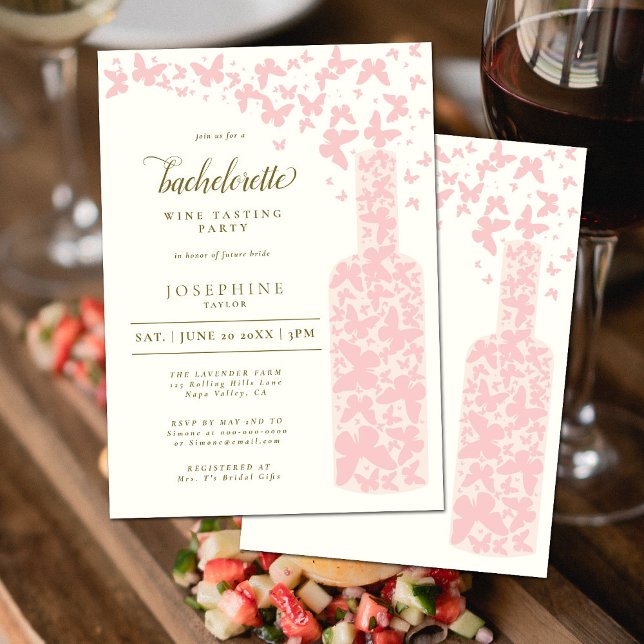 Invitation Dégustation de vin Bachelorette Party Papillons Bl (Créateur téléchargé)