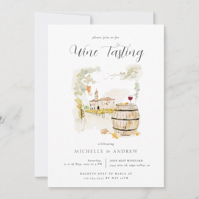 Invitation Dégustation de vin d'aquarelle QR Code Wedding sho (Devant)