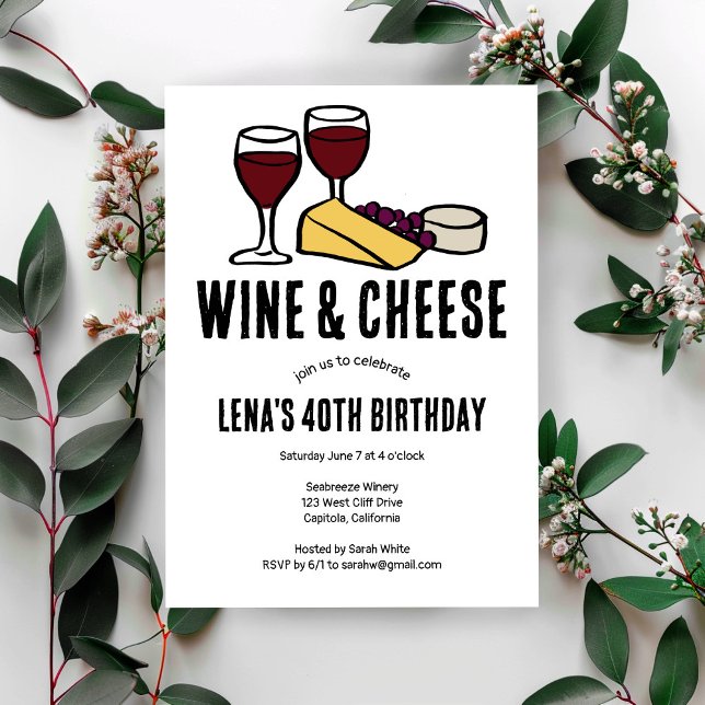 Invitation Dégustation de vin et de fromage Anniversaire Croq (Wine & Cheese Tasting Party Birthday Sketch CUSTOM Invitation
)