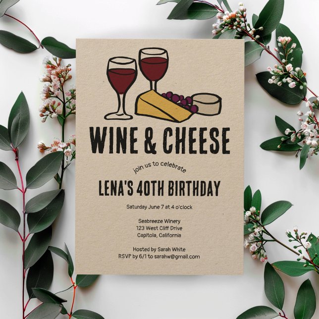 Invitation Dégustation de vin et de fromage Anniversaire Kraf (Wine & Cheese Tasting Party Birthday Kraft CUSTOM Invitation
)