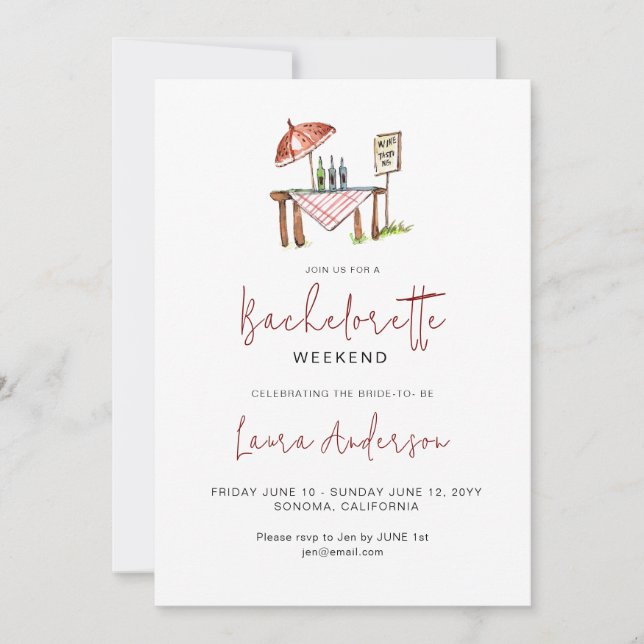 Invitation Dégustation de vins gourmands week-end Bachelorett (Devant)