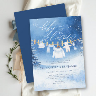 Invitation Dehors il fait froid, merveilleux pays bleu, bébé
