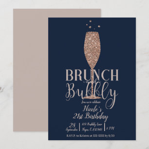 Invitation Déjeuner Champagne Bulles Rose Or Navy Anniversair