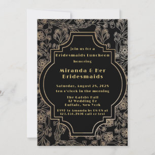 Invitation Déjeuner d'affaires Art Déco Black Gold Flower Bri