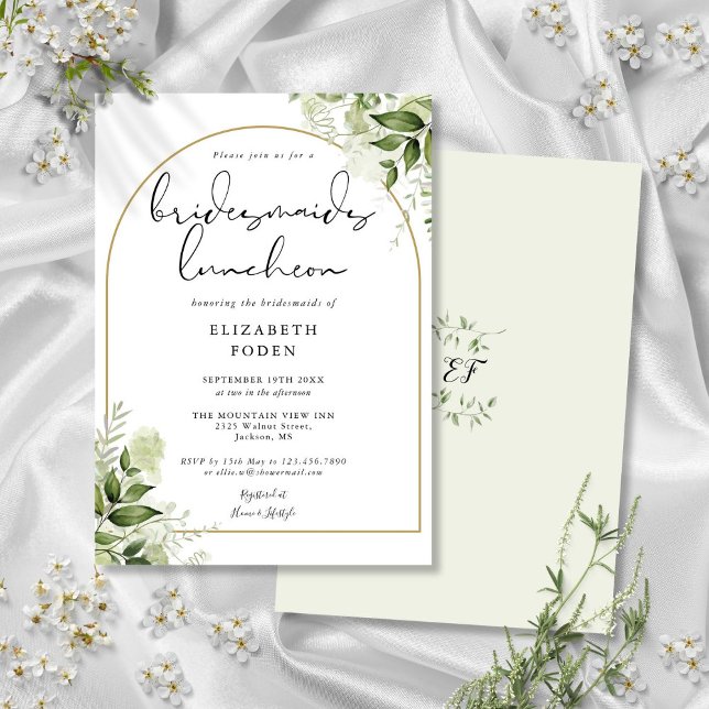 Invitation Déjeuner d'affaires avec Bridesmaids Gold Arch (Greenery Gold Arch Bridesmaids Luncheon Invitation)