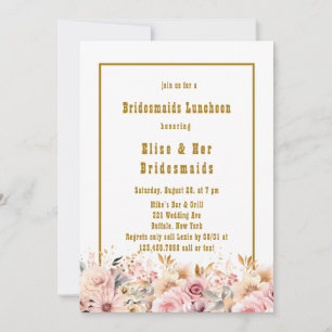 Invitation Déjeuner d'affaires florales rose et or