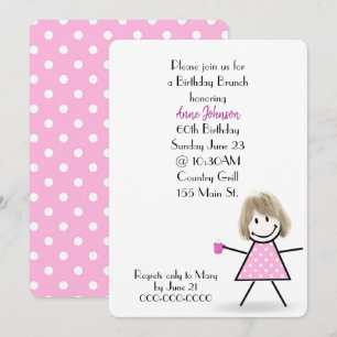 Invitation Déjeuner d'anniversaire 60 ans Stick Girl