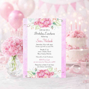 Invitation Déjeuner d'anniversaire botanique rose élégant 