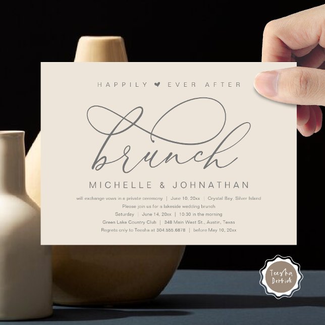 Invitation Déjeuner de bonheur éternel, fête romantique moder (Happily Ever After Brunch Party, Invitation Card, Modern Romantic Wedding Elopement, Dark Grey Cream)