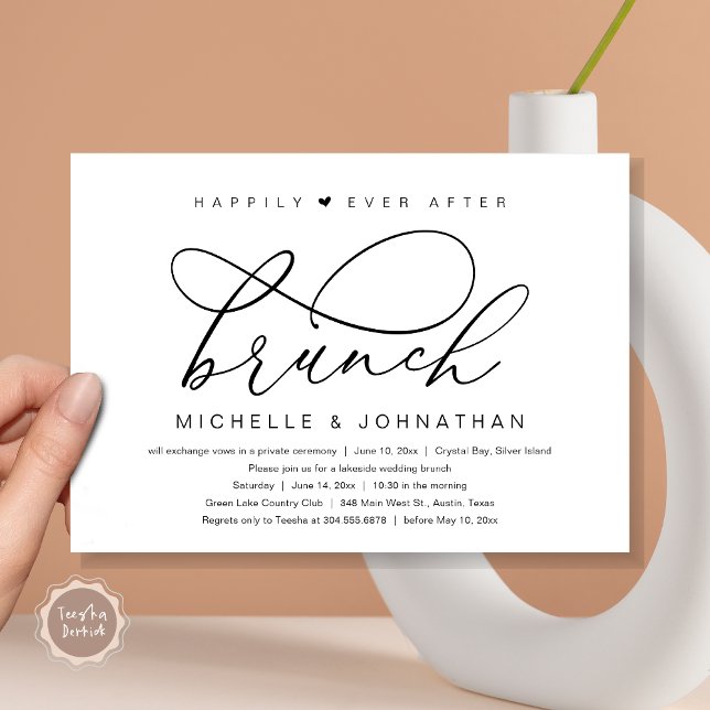 Invitation Déjeuner de bonheur éternel, fête romantique moder (Happily Ever After Brunch Party, Invitation Card, Modern Romantic Wedding Elopement, Black and White)