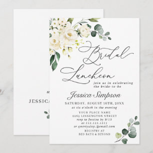 Invitation Déjeuner de mariage aux élégantes roses blanches d