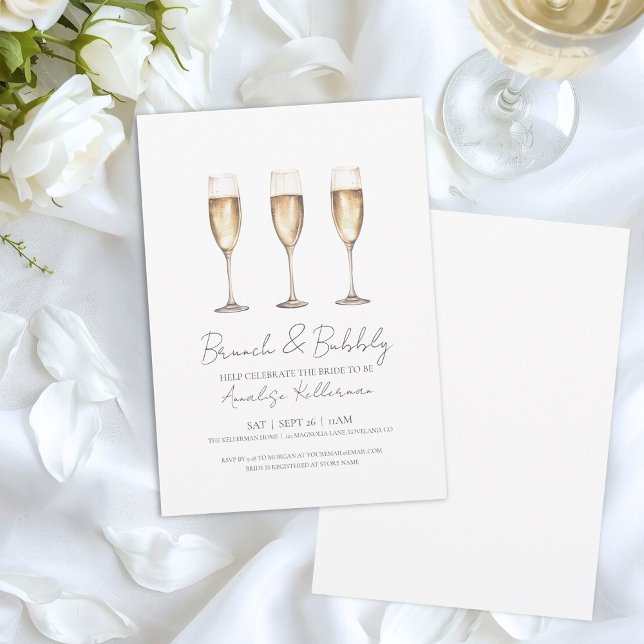 Invitation Déjeuner de mariage avec bulles (Modern Brunch And Bubbly Minimal Bridal Shower Invitation)