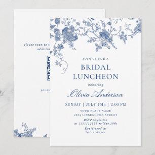 Invitation Déjeuner de mariage floral bleu élégant victorien