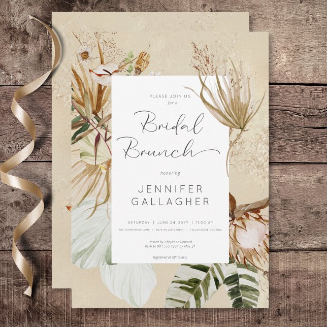 Invitation Déjeuner de mariage floral bohème tanisé (Boho Tan Floral Grass Bridal Brunch Invitation)