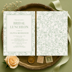 Invitation Déjeuner de Mariage Floral Français Vert Sauge