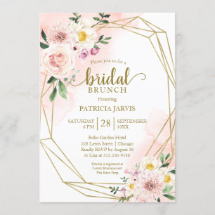 Invitation Déjeuner de mariage floral rose gold géométrique