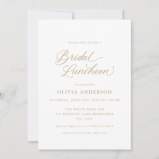 Invitation Déjeuner de mariée Gold Elegant Moderne Calligraph (Devant)