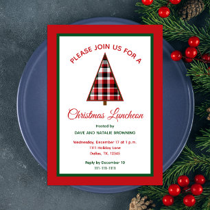 Invitation Déjeuner de Noël Arbre de Noël Rouge Plaid
