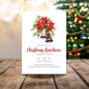 Invitation Déjeuner de Noël Floral Rouge Poinsettia