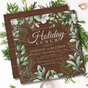 Invitation Déjeuner de Noël Floral Rustique d'hiver