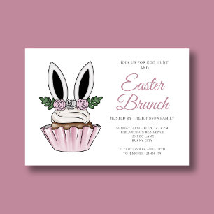 Invitation Déjeuner de Pâques aux oreilles de lapin rose mign