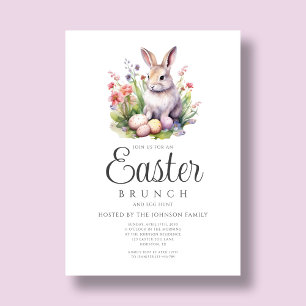 Invitation Déjeuner de Pâques avec un Lapin Mignon et Chasse