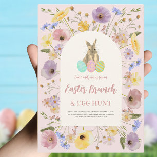 Invitation Déjeuner de Pâques Chasse aux œufs Lapin Mignon Fl