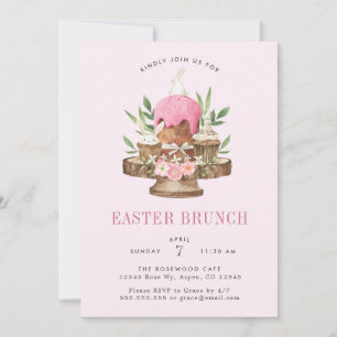 Invitation Déjeuner de Pâques Lapin Aquarelle Mignon